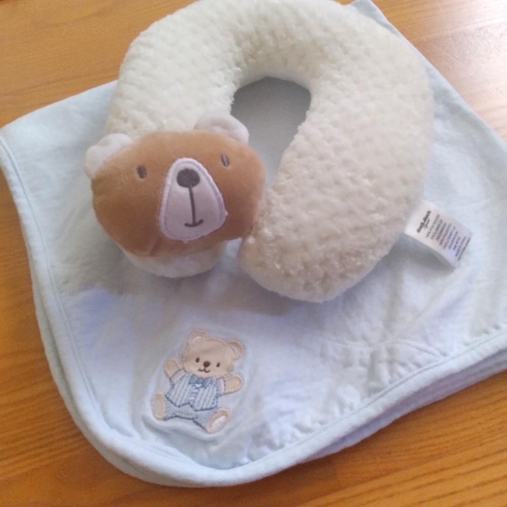Duck Duck Goose Baby Bear Neck Pillow and Coordinating Lil Me Bear Blanket